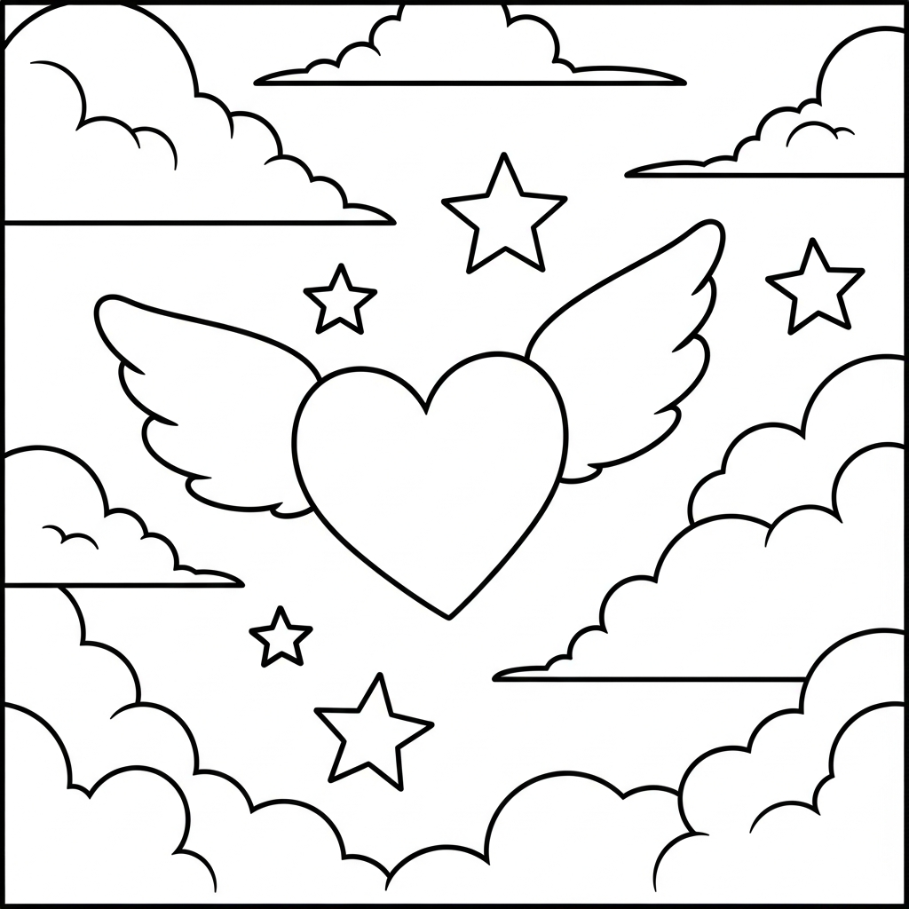 Einfache Herz mit Flügeln Malvorlage coloring page