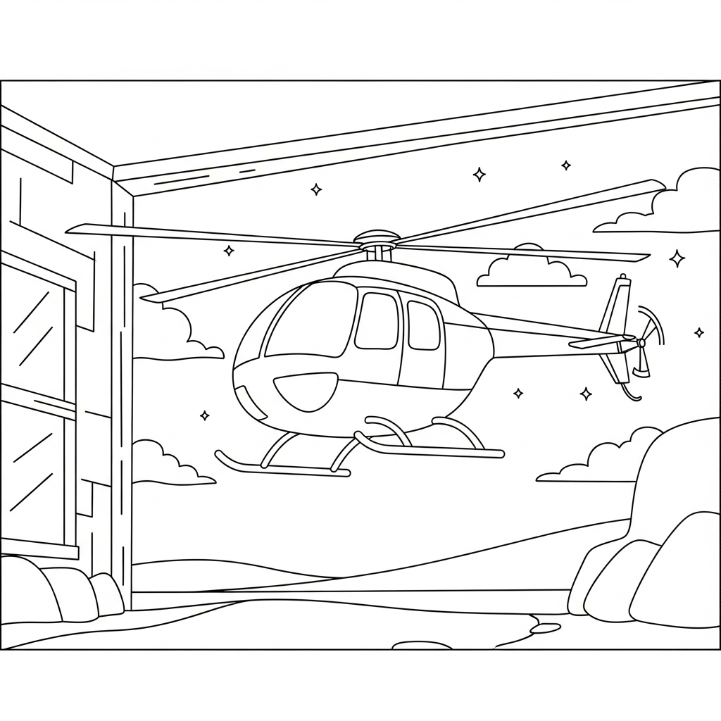 Einfache Hubschrauber-Malvorlage über der Wüste coloring page
