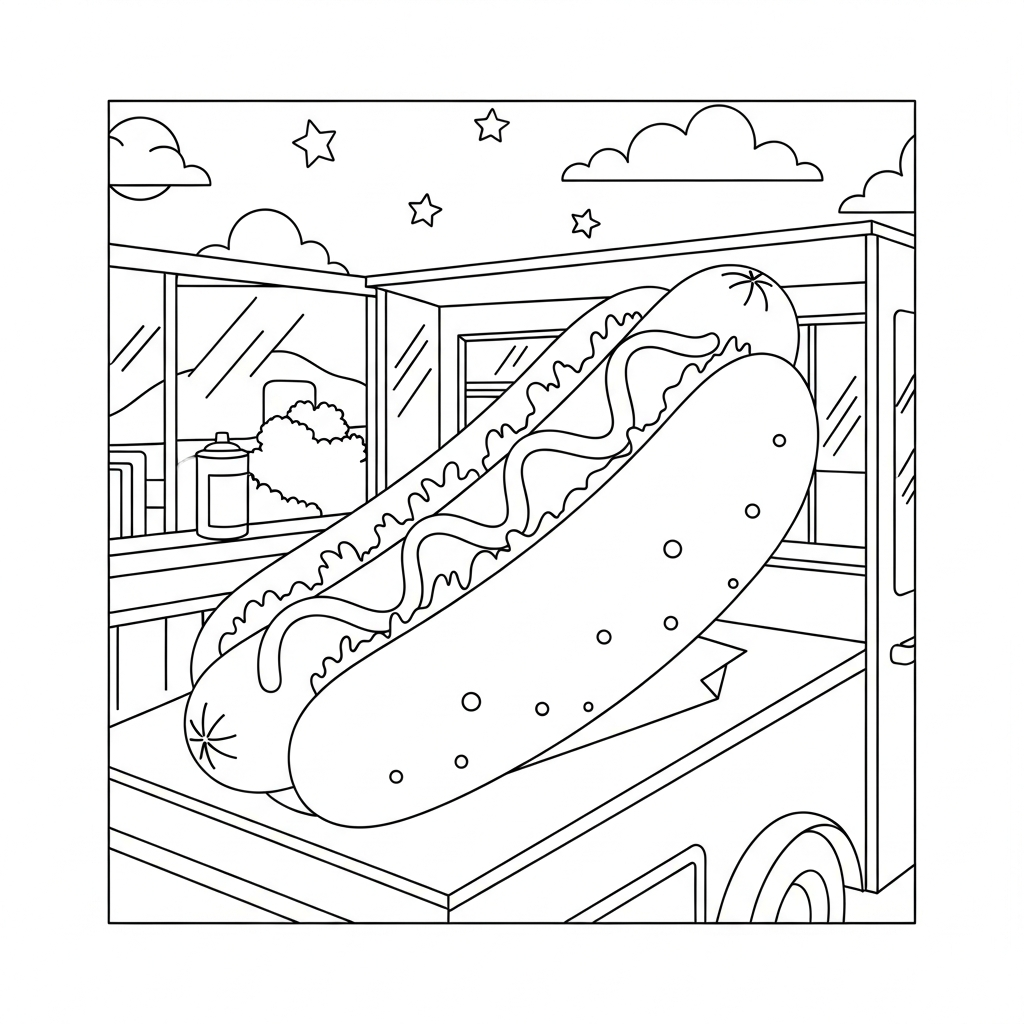 Fun and Easy Hot Dog Food Truck Coloring Page coloring page