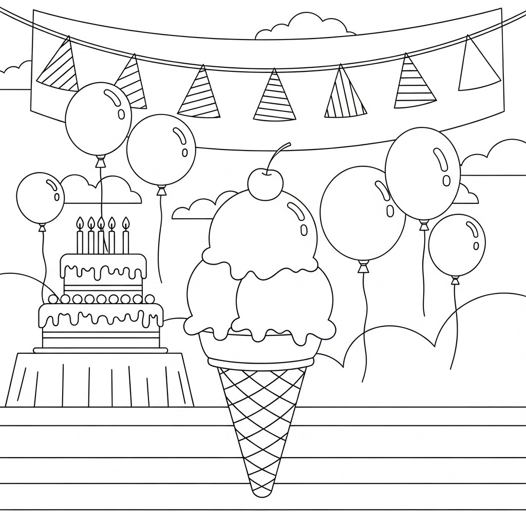 Fun Ice Cream Cone Coloring Page for Birthday Parties coloring page printable