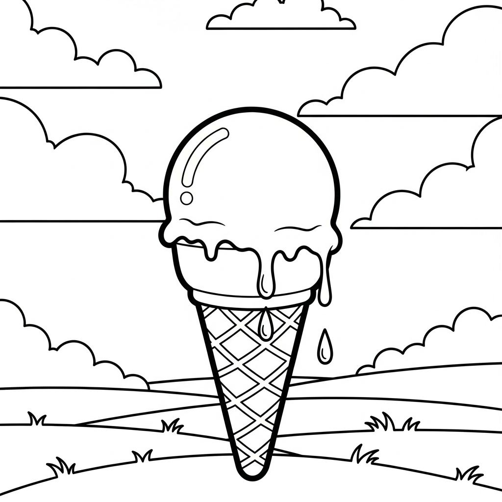 Fun and Easy Ice Cream Cone Coloring Page coloring page