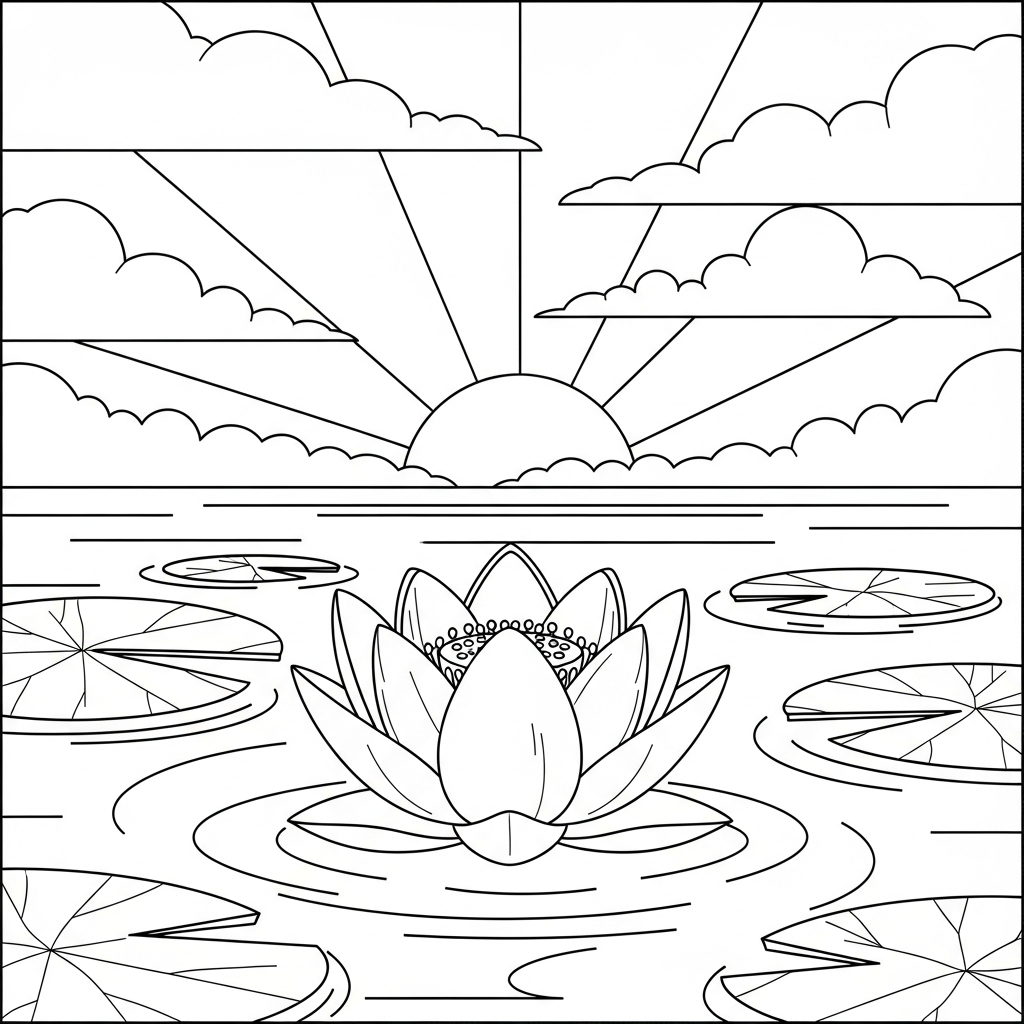 Page à Colorier Lotus Épanoui dans une Eau Calme coloring page printable