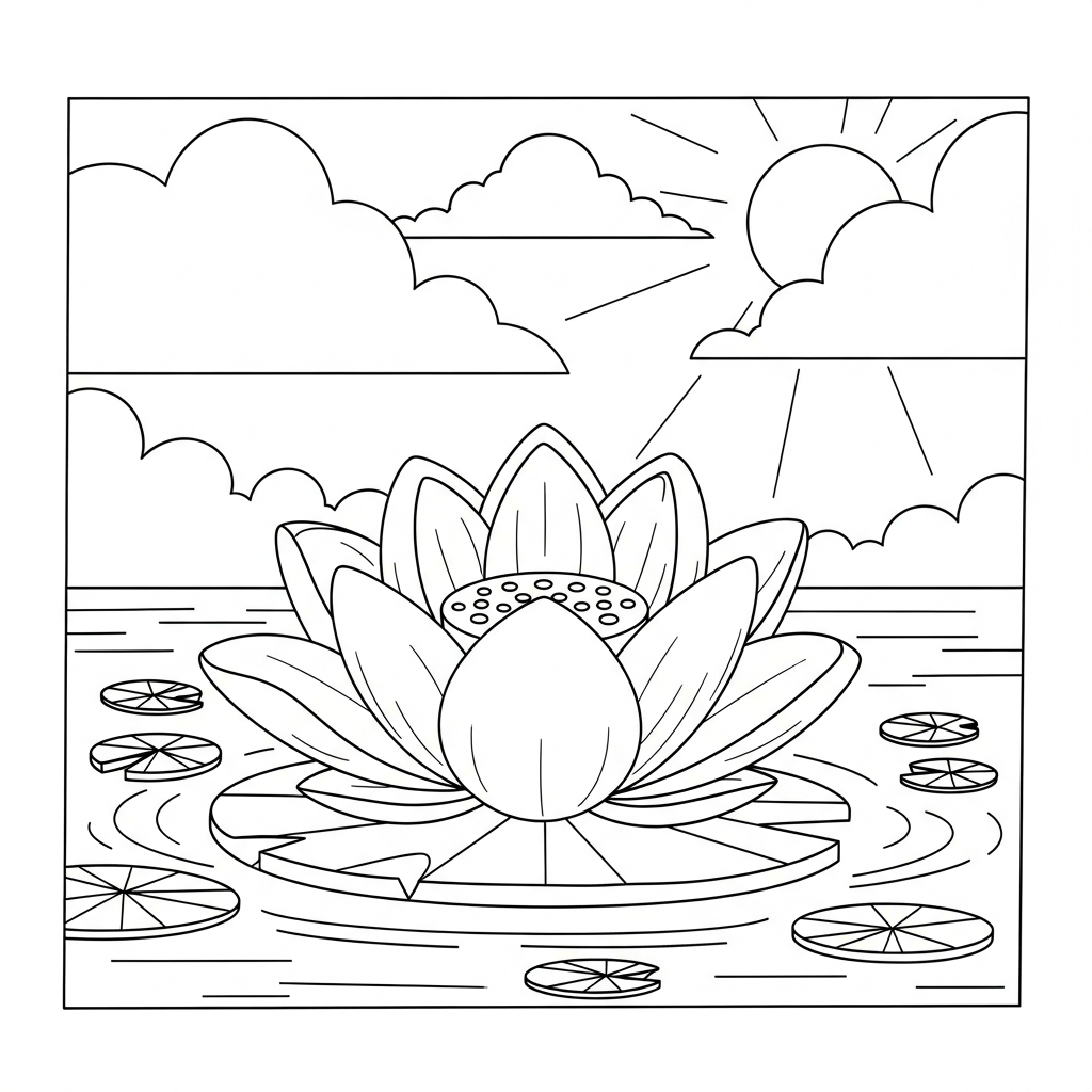 Relaxing Lotus Flower Coloring Page in Tranquil Nature coloring page
