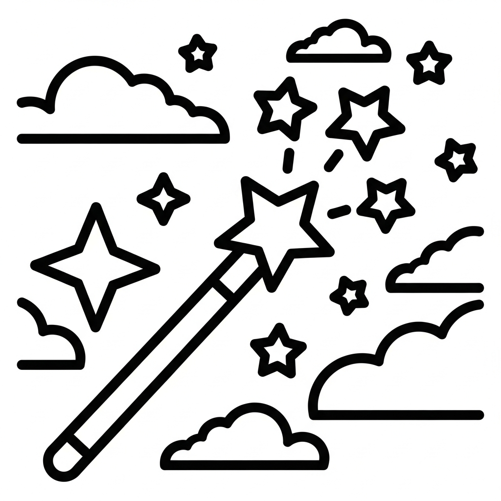 Enchanting Magic Wand with Sparkling Stars Coloring Page coloring page