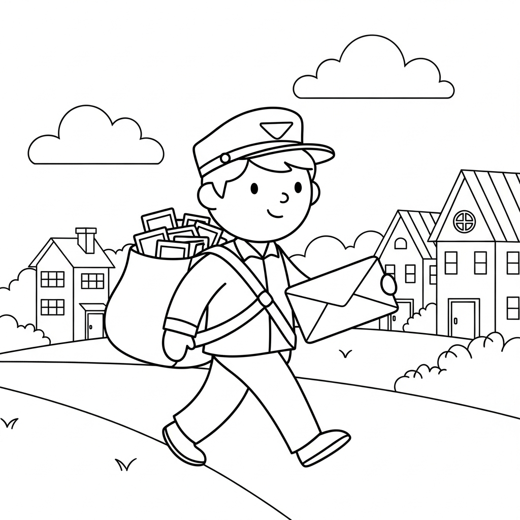Páginas para Colorear de Cartero Sencillo Entregando Cartas en la Calle coloring page