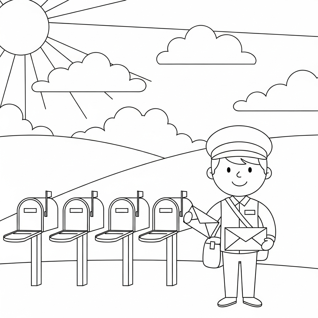Fun Mail Carrier Coloring Page for Kids coloring page