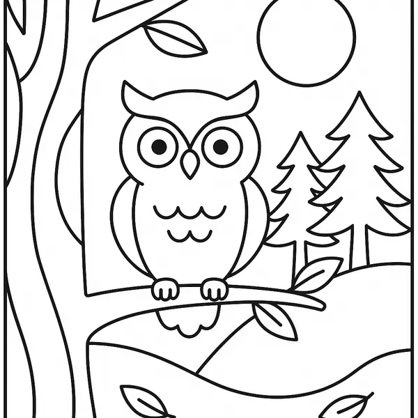 Betoverende Uil in een Maanskijn Bos Kleurervaring coloring page