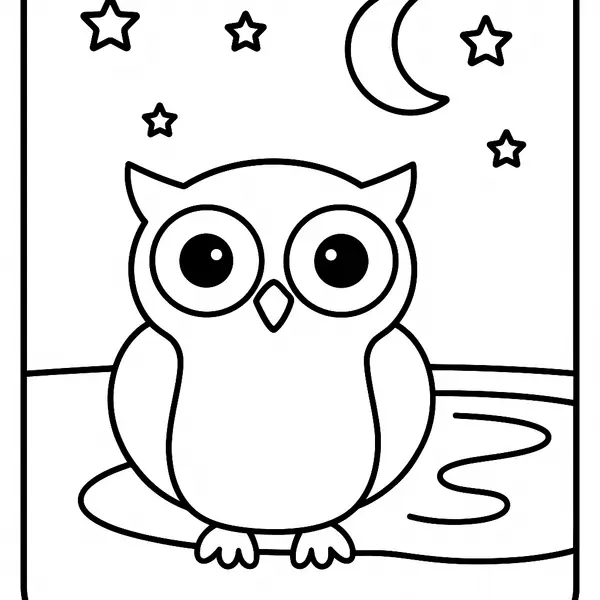 Easy Simple Owl Near A Pond At Dusk Coloring Page coloring page printable