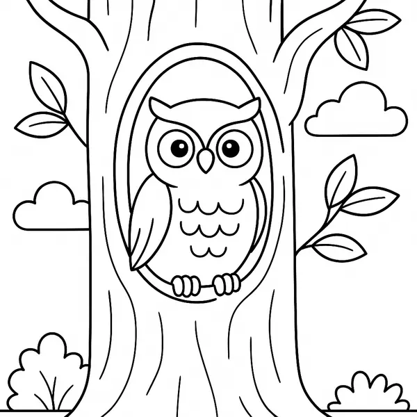 Zauberhafte Eule im Baum Ausmalbild für Kinder coloring page