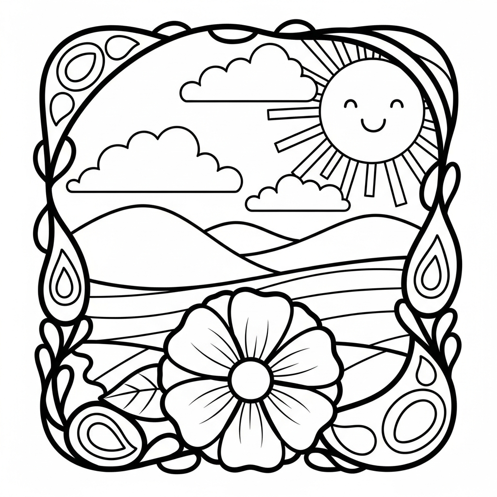 Relaxing Paisley Border Design Coloring Page coloring page