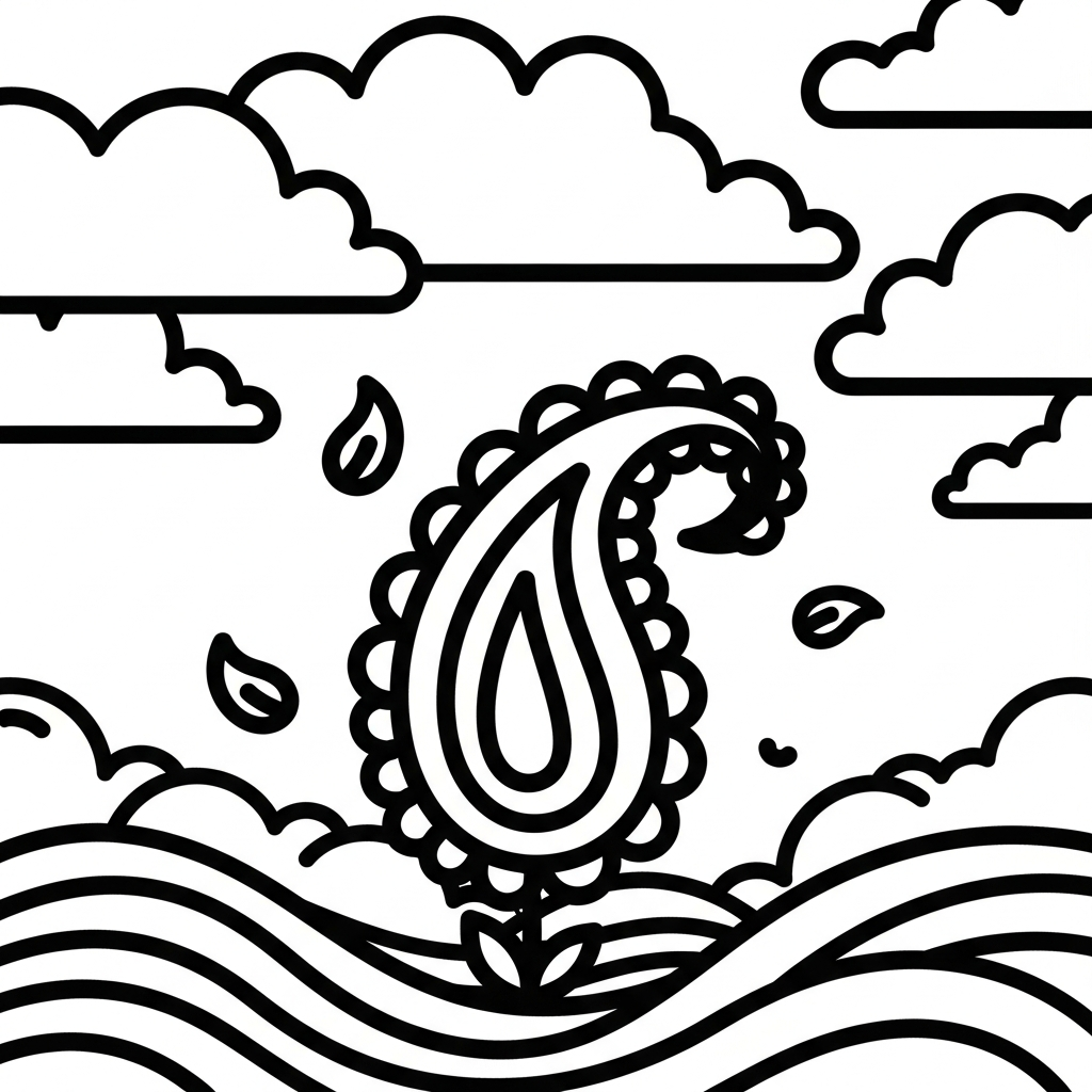 Relaxing Paisley Garden Fusion Coloring Page coloring page