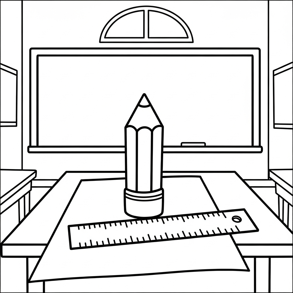 Fun and Easy Pencil and Ruler Coloring Page for Math Lessons coloring page printable