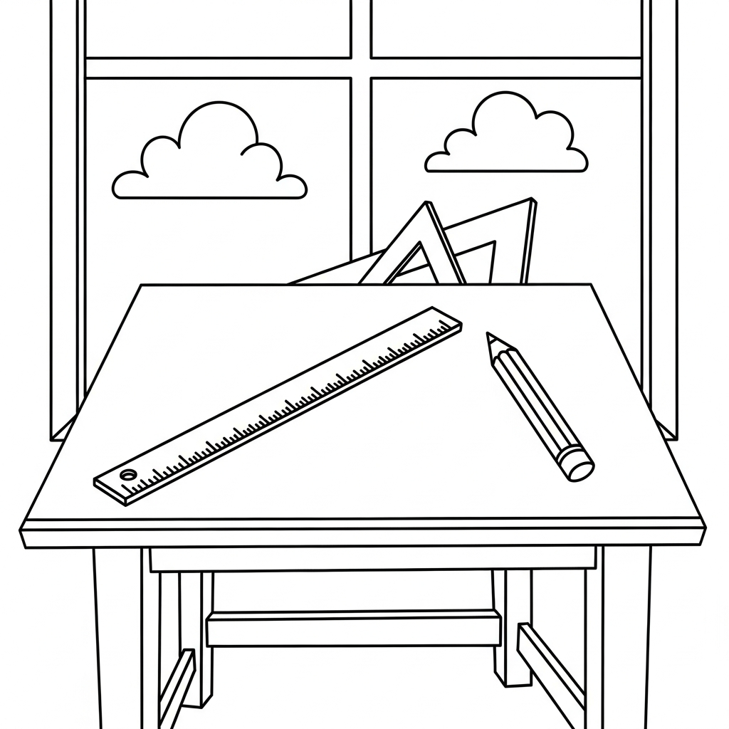 Fun and Simple Pencil and Ruler Coloring Page coloring page printable