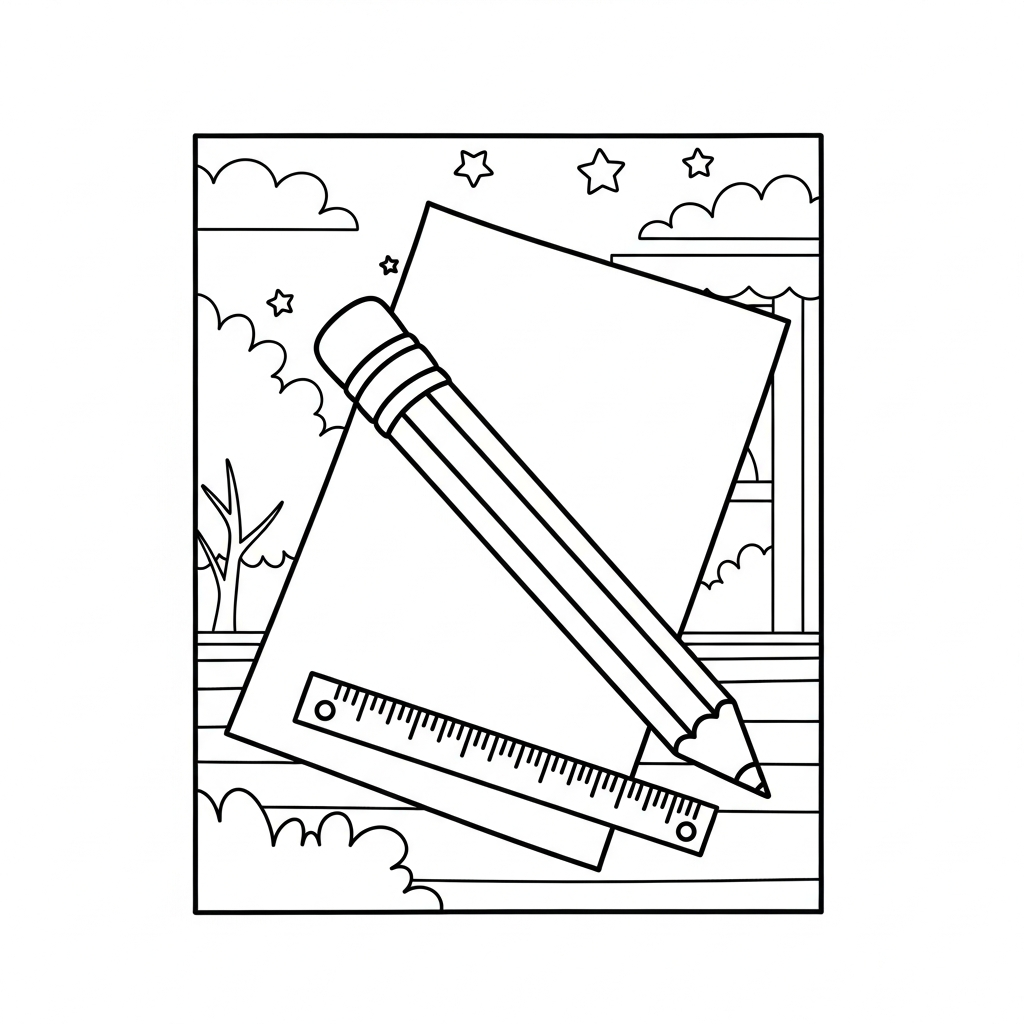 Printable Pencil and Ruler Coloring Page for Kids coloring page