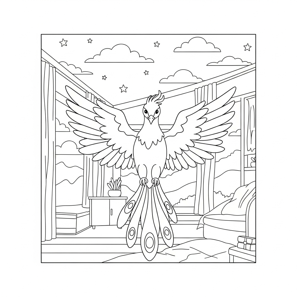 Coloriage Simple d'un Phénix aux Ailes Écartées coloring page
