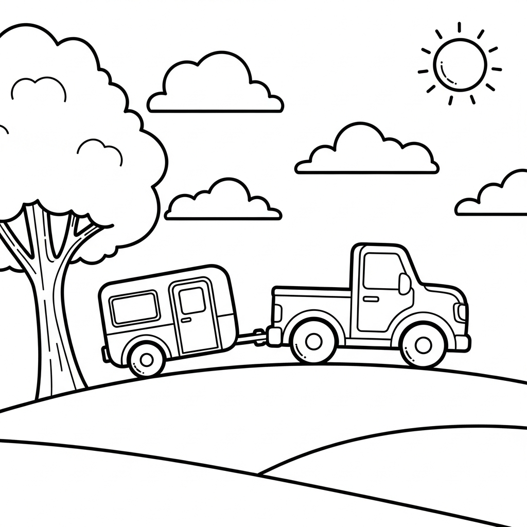 Page de Coloriage Facile - Camion Pickup Tirant une Remorque coloring page