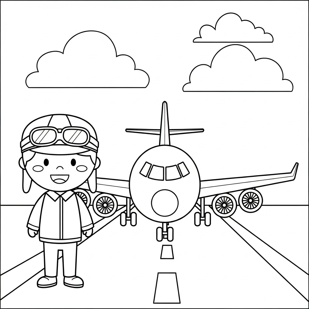 Fun Pilot and Jet Coloring Page for Kids coloring page