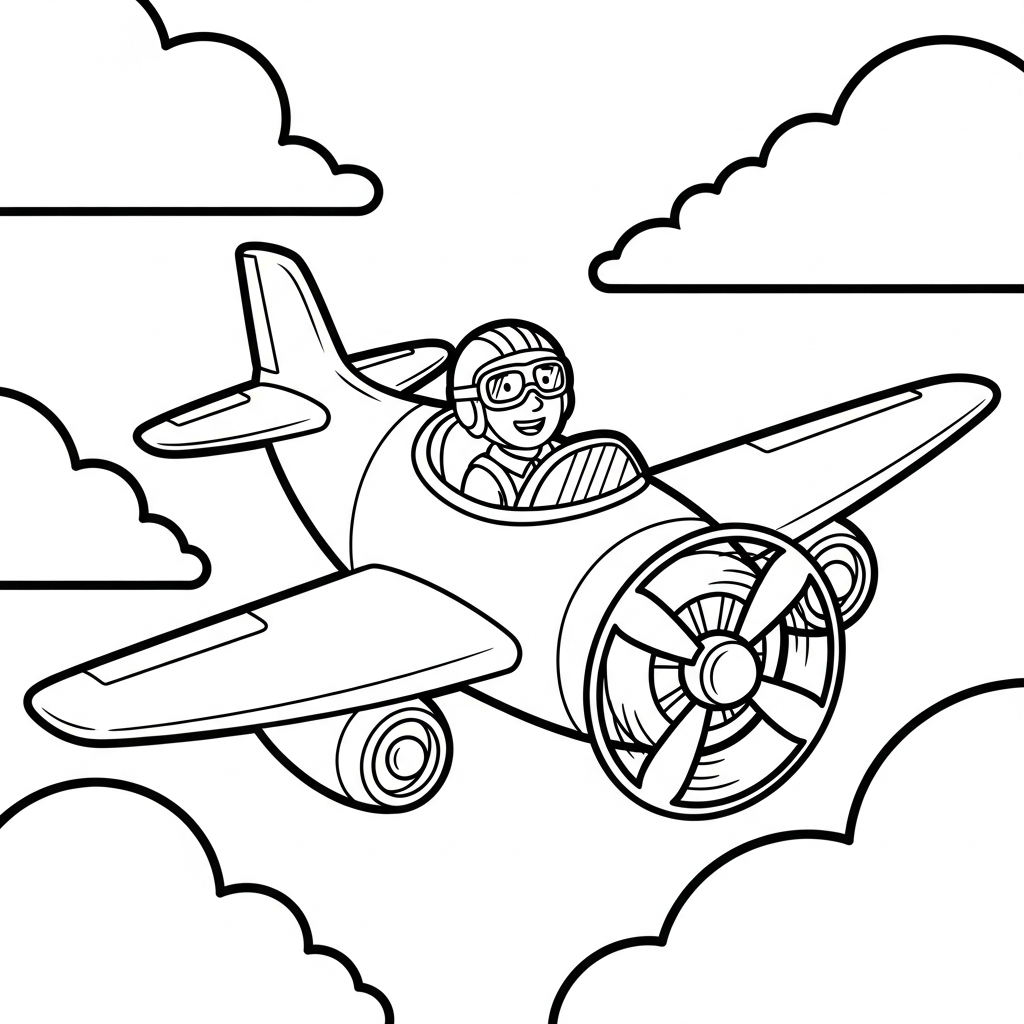 Fun Pilot Flying Airplane Coloring Page for Kids coloring page