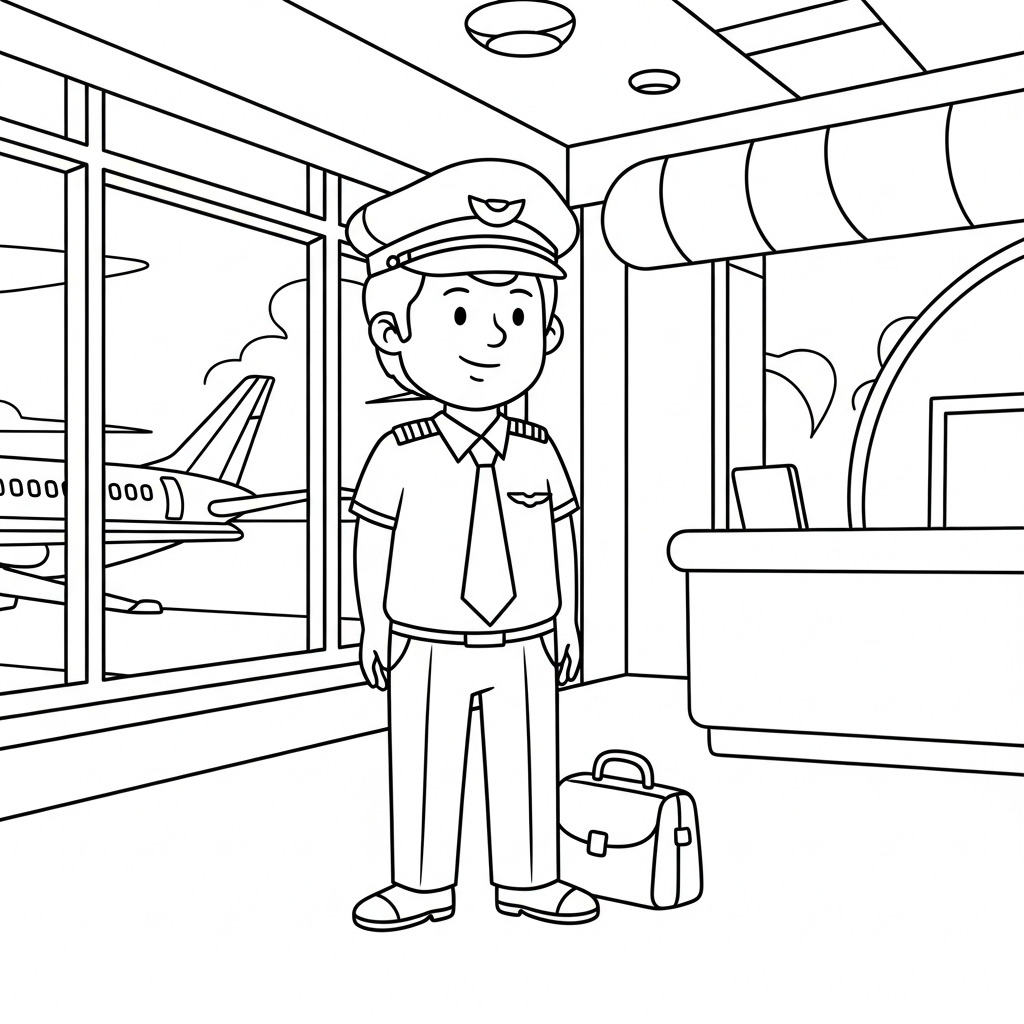 Fun Pilot Coloring Page at the Airport Terminal coloring page