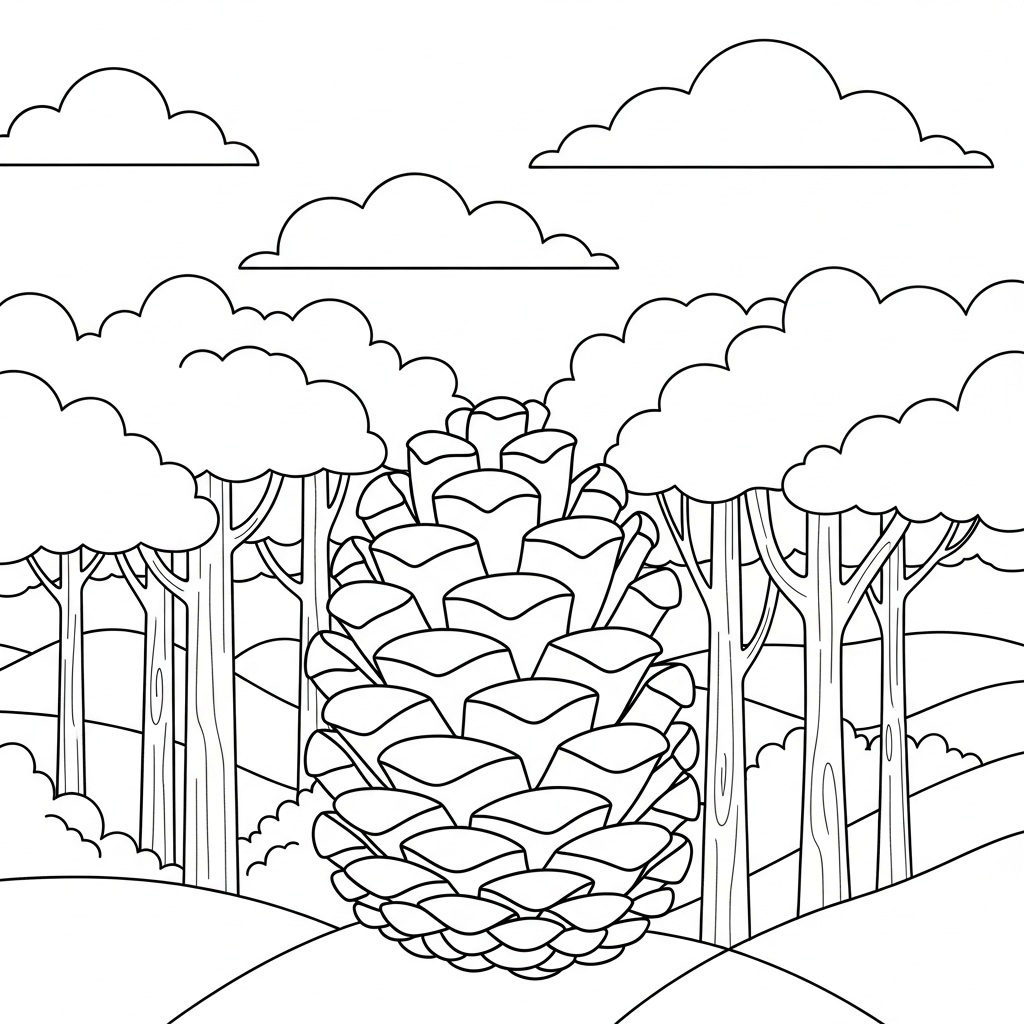Fun Pine Cone in Forest Coloring Page for Kids coloring page