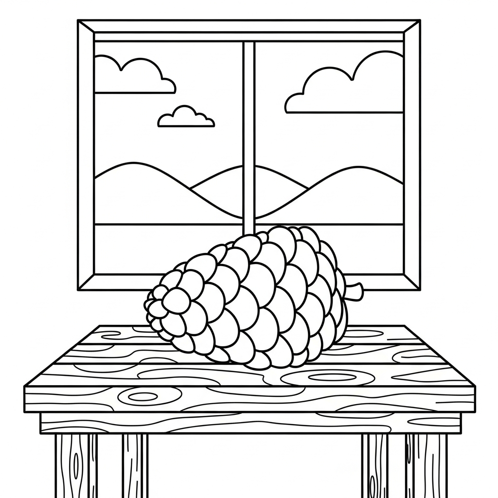 Printable Pine Cone Coloring Page on Rustic Table coloring page