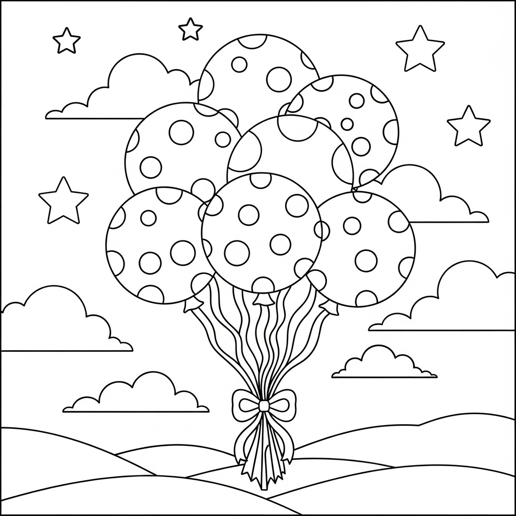 Einfache Polka-Dot Ballonstrauß Ausmalbild für Geburtstage coloring page