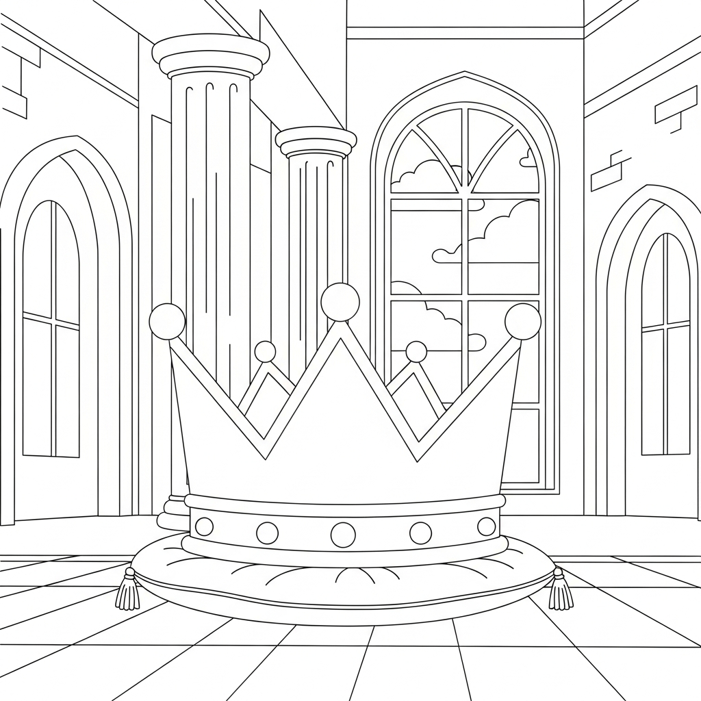 Eenvoudige Prinses Kroon In Grote Paleis Zaal Kleurplaat coloring page