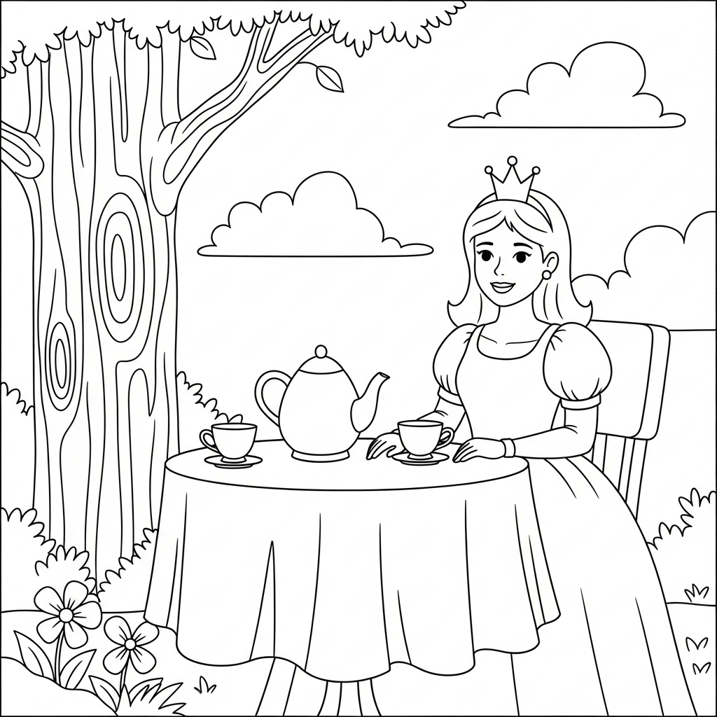 Gemakkelijke Prinses op Theefeest Kleurplaat coloring page