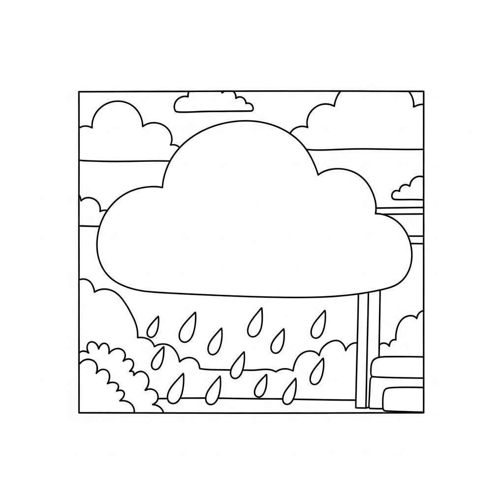 Easy Rain Cloud Over Meadow Coloring Page for Kids coloring page