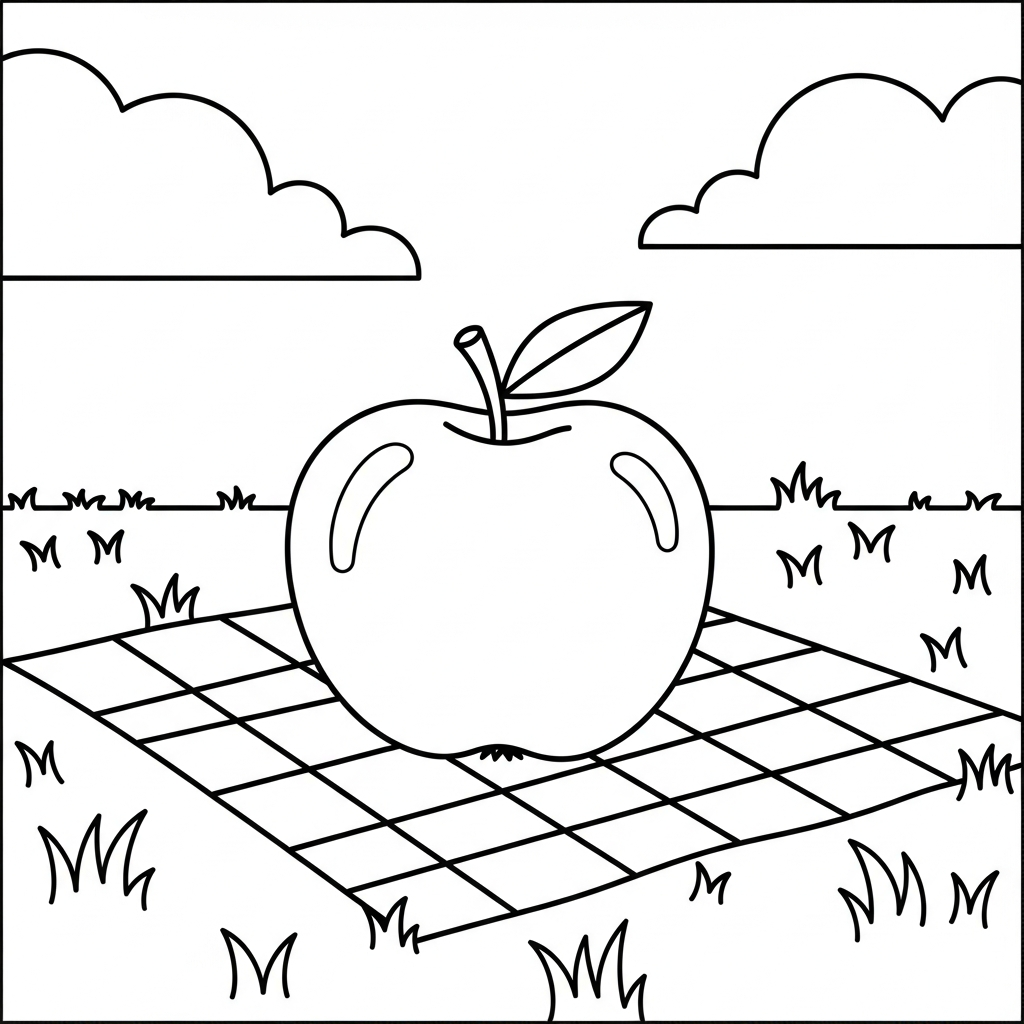 Pagina da Colorare Mela Rossa Facile e Semplice coloring page
