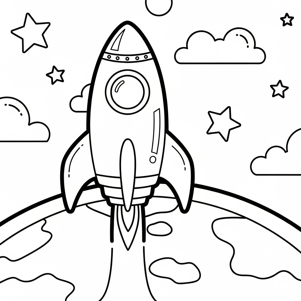 Página para Colorear de un Cohete Espacial Sobre la Tierra coloring page