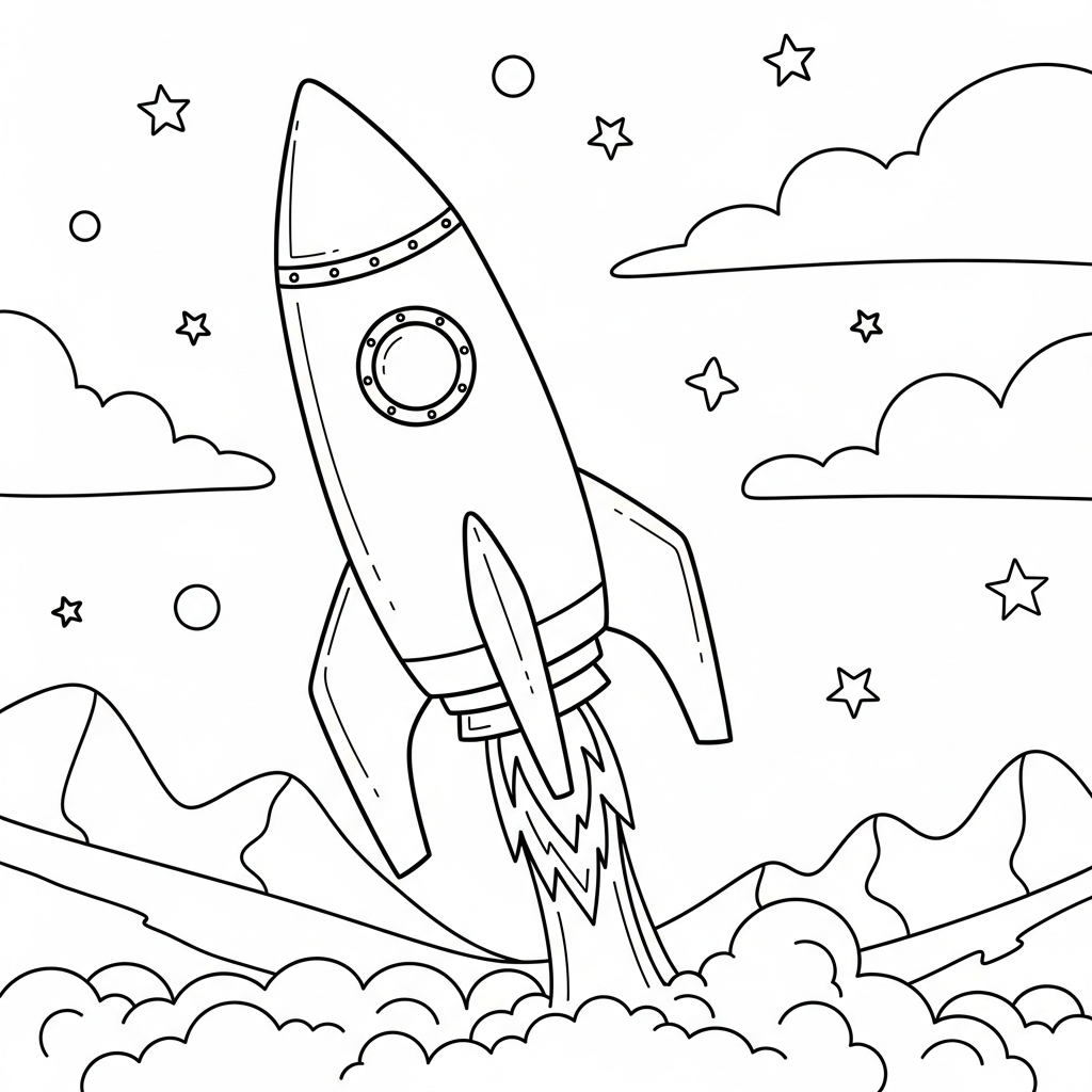 Desenho para Colorir de Foguete Simples decolando coloring page