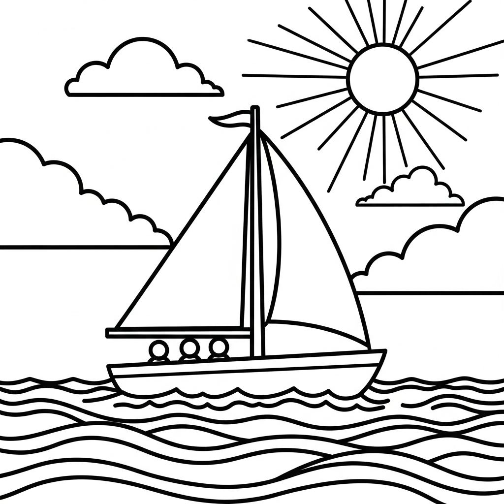 Fun Sailboat Coloring Page with Crew for Kids coloring page