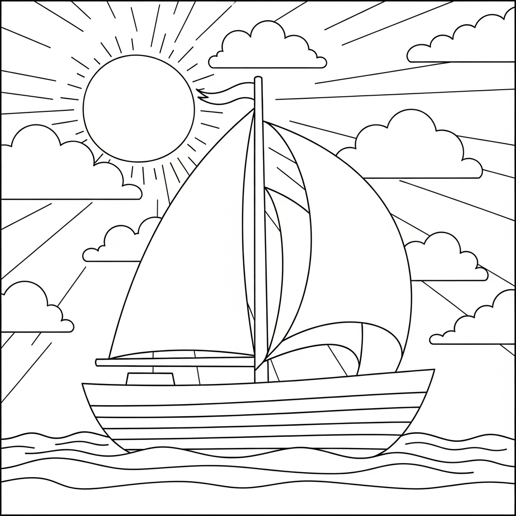 Fun and Easy Sailboat Coloring Page with Waving Sails coloring page