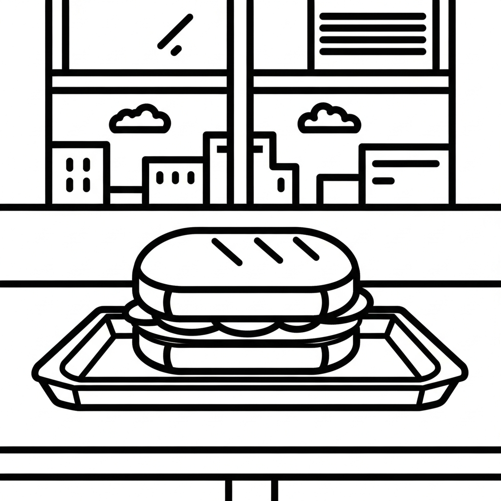 Printable Easy Sandwich on a Restaurant Tray Coloring Page for Kids coloring page