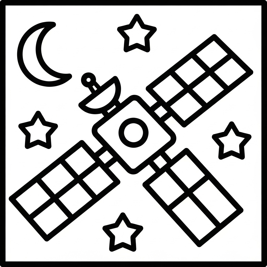Fun Satellite Coloring Page with Solar Panels coloring page