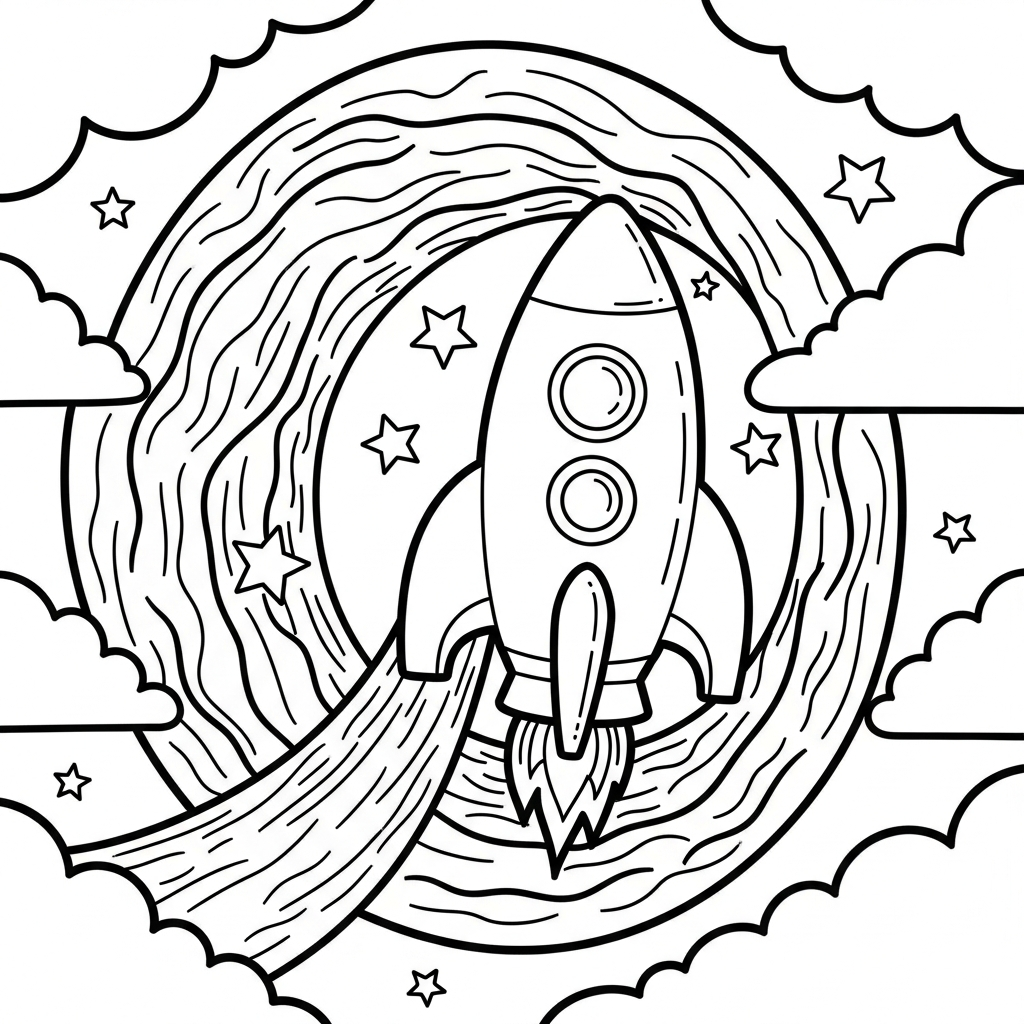 Fun Spaceship Coloring Page: Journey Through a Wormhole coloring page