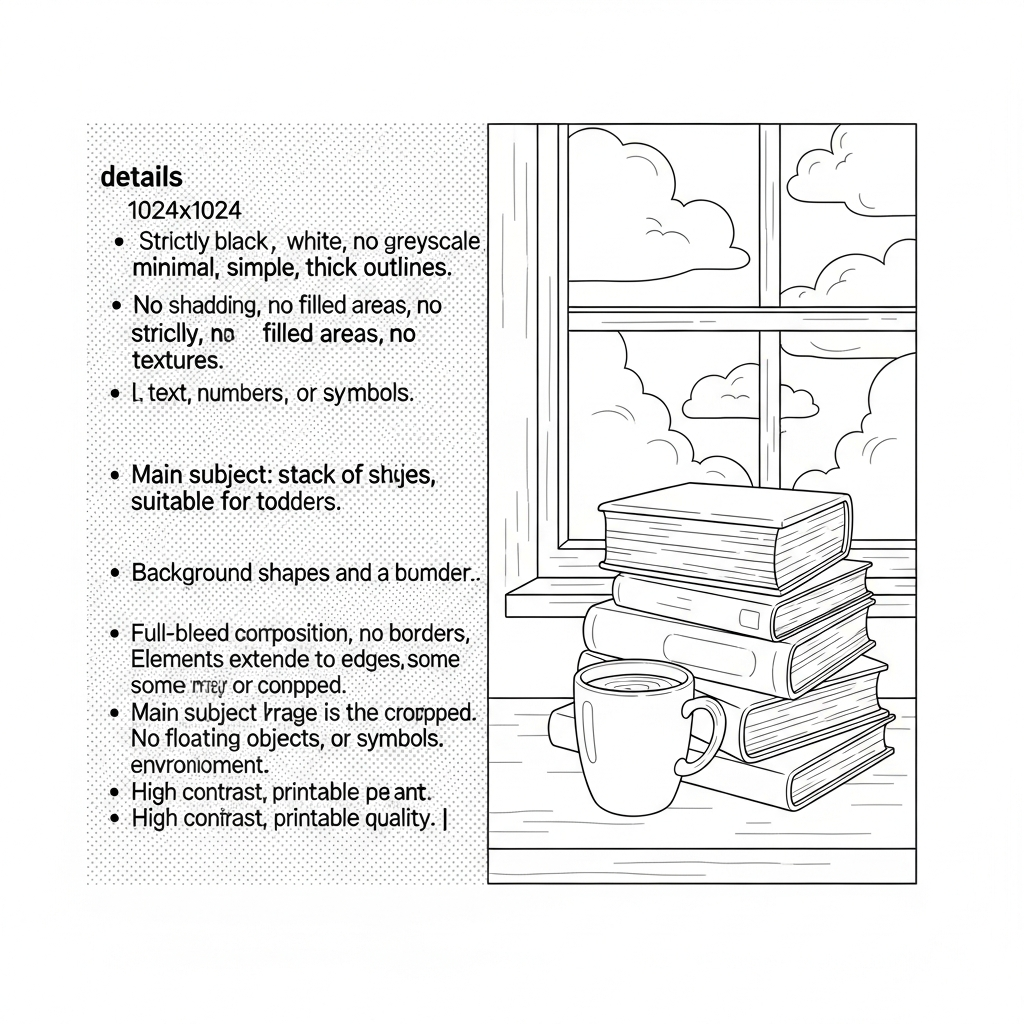 Página para Colorear: Montón de Libros y Taza de Café coloring page printable