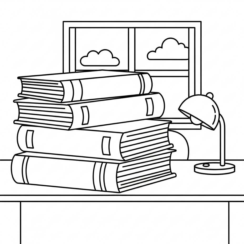 Cozy Stack of Books Coloring Page for Your Study Room coloring page
