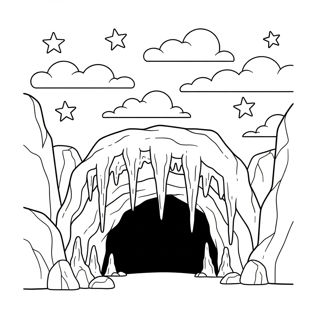 Coloring Page Semplice di Stalattiti Sopra l'Ingresso di una Grotta coloring page