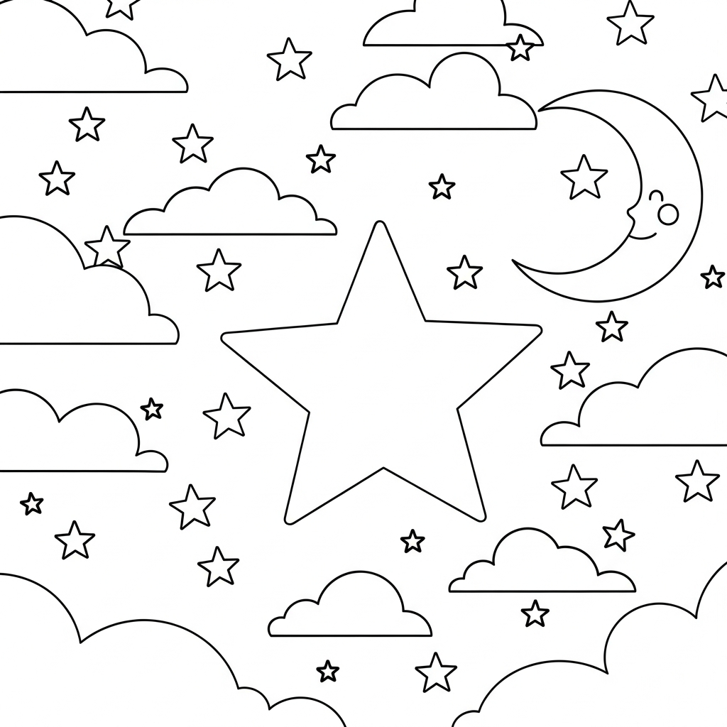 Winter Sky Coloring Page with Simple Stars for Kids coloring page