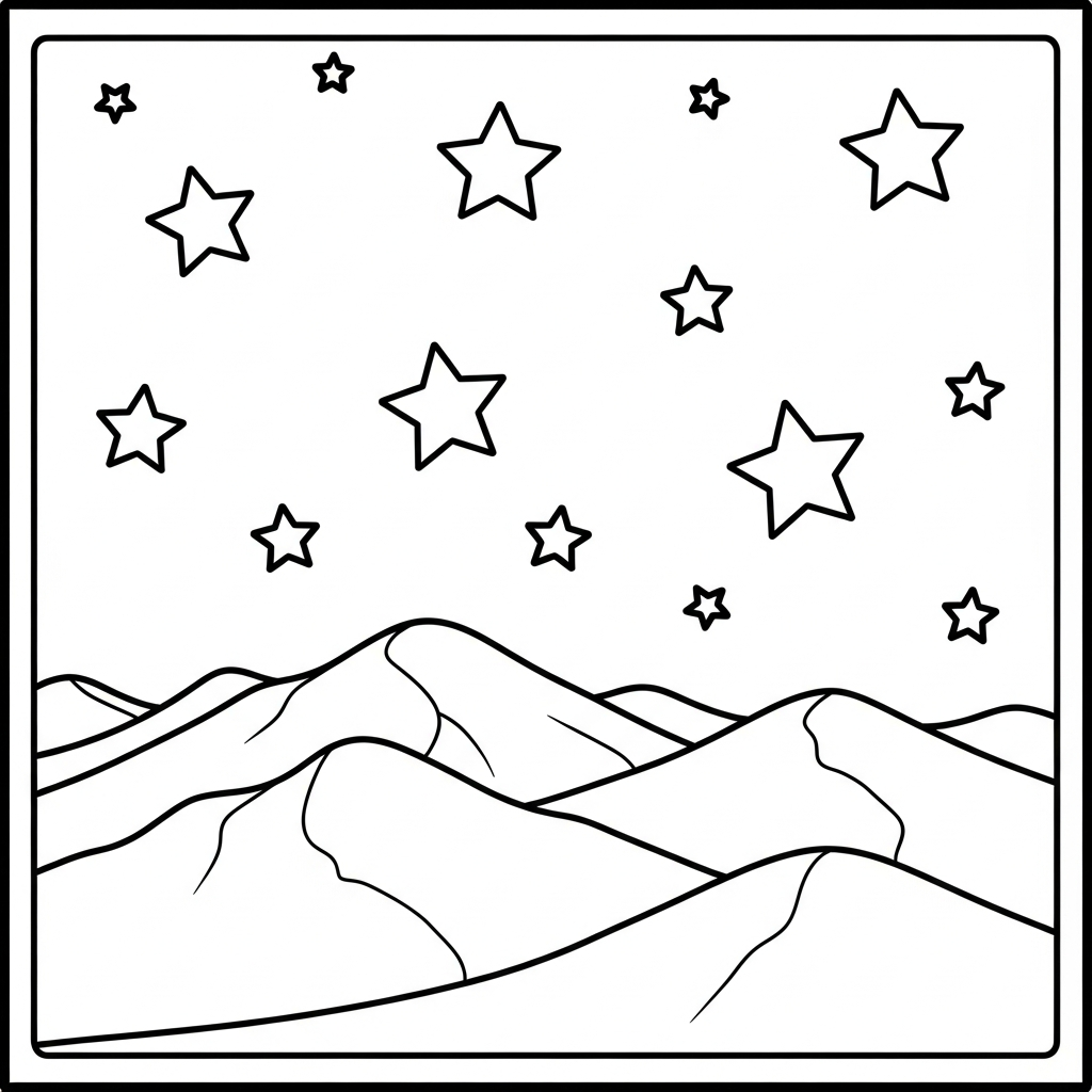 Página para Colorear Estrellas Simples sobre Montañas coloring page