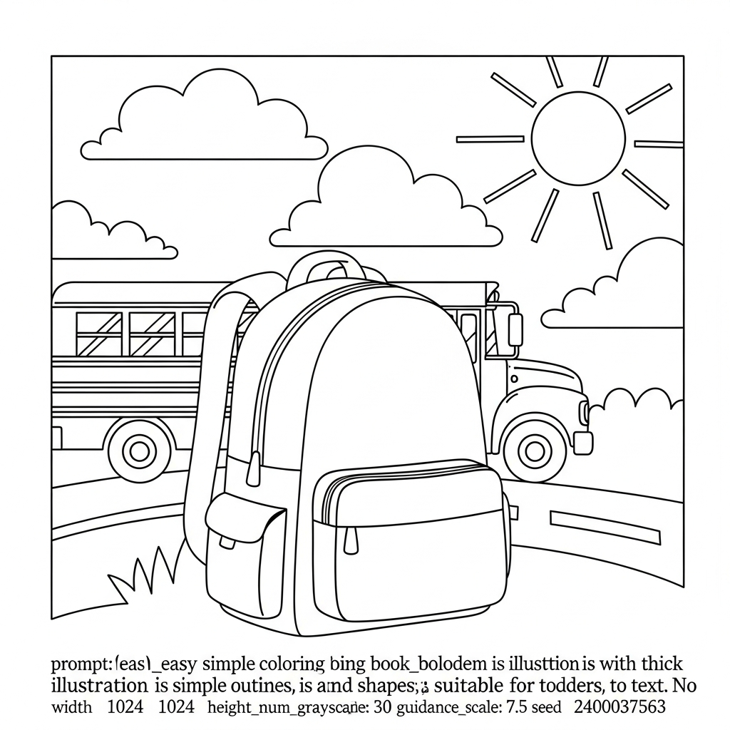 Fun Student Backpack Next to School Bus Coloring Page coloring page printable