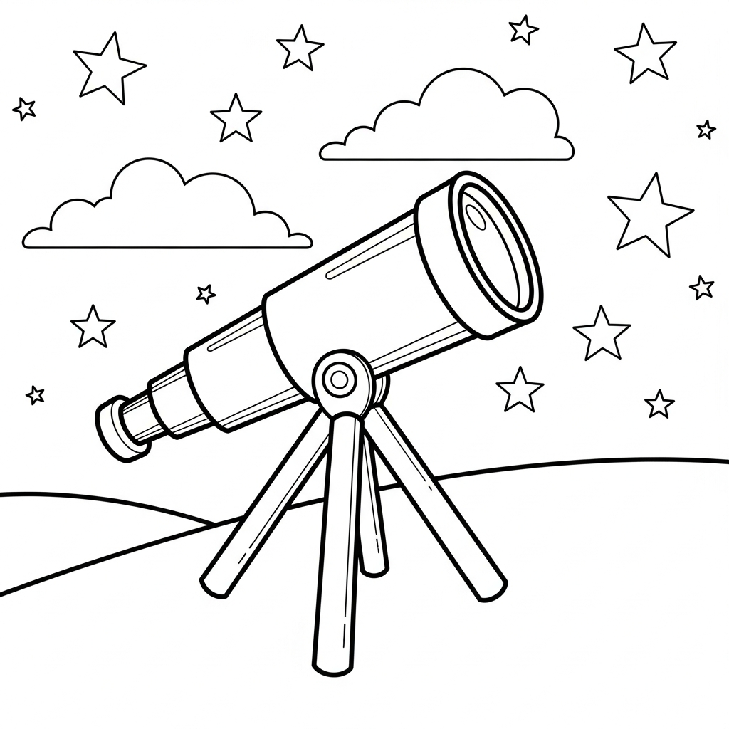 Fun Telescope Coloring Page Under a Starry Sky coloring page