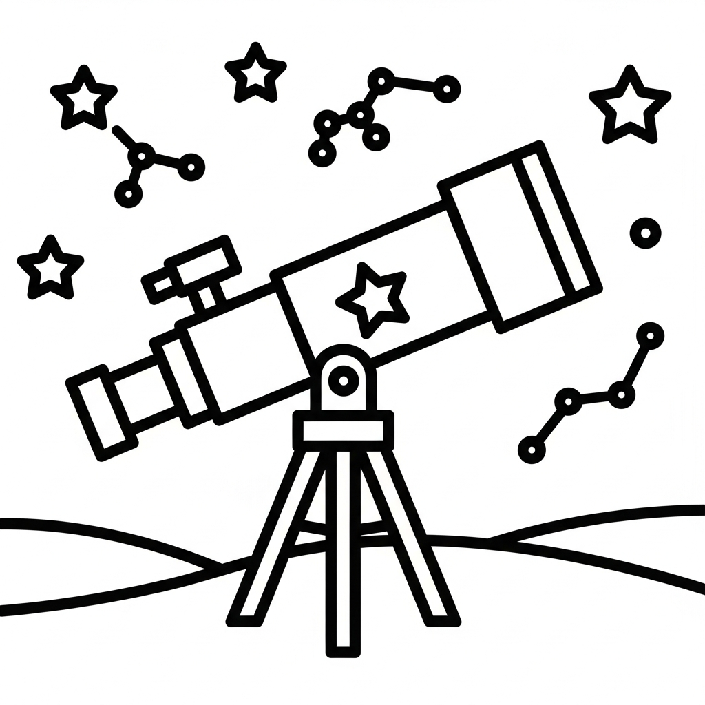 Fun Telescope Coloring Page with Stars and Constellations coloring page printable