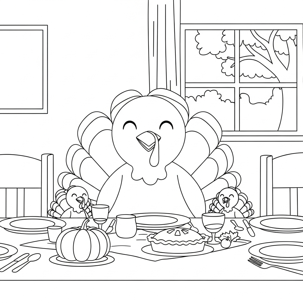 Coloriage de Famille de Dinde d'Action de Grâce coloring page