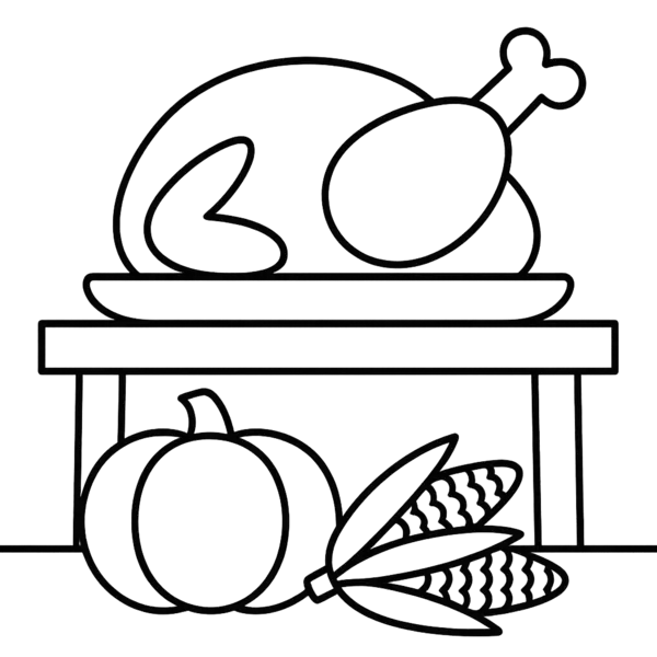 Einfache Thanksgiving Truthahn Auf Erntetisch Malvorlage coloring page printable