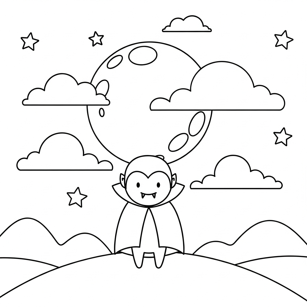 Eenvoudige Vampier En Volle Maan Nacht Scene Kleurplaat coloring page