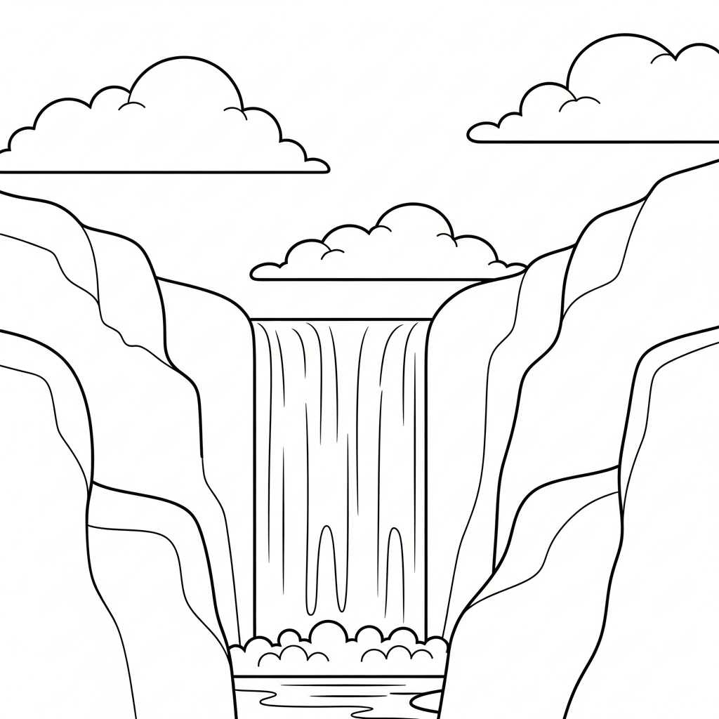 Page à Colorier : Cascade Facile dans un Canyon coloring page