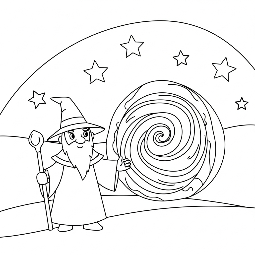 Fun Wizard Protecting a Magical Portal Coloring Page coloring page printable